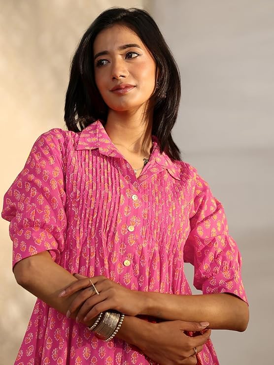 Image of Libas Printed Cotton A-Line Kurti for Women