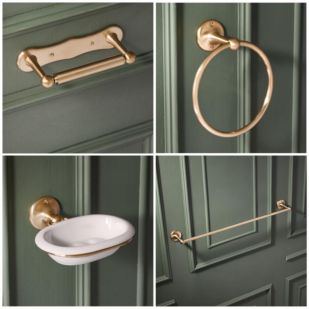 Milano Elizabeth Bathroom Accessory Set Towel Ring Robe Hook Towel Rail Toilet Roll Holder - Brass
