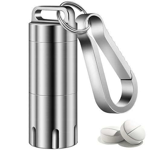 TISUR Titanium Small Pill Holder Keychain, Portable Pill Case Waterproof