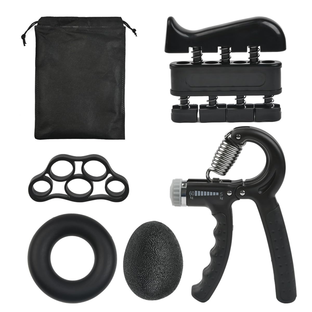 5 PCS Hand Grip Strengthener Set Strength Training Equipment Forearm Finger Exerciser, Finger Stretcher, Adjustable Hand Gripper, Exercise Ring & Grip Ball for Athlete, Musicians