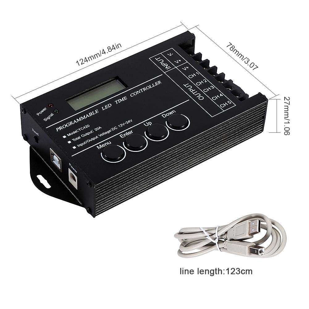 Controller LED a Tempo programmabile - DC12V 24V 20A 240W Regolatore dimmer con Timer LED Multifunzione Regolabile con Cavo CD USB