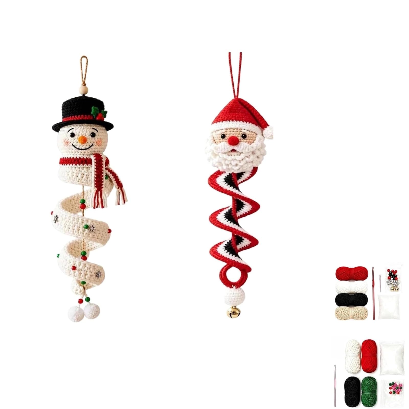Crochet Spiral Ornament DIY Kit,Beginner Christmas Hanging Decoration (A+B)