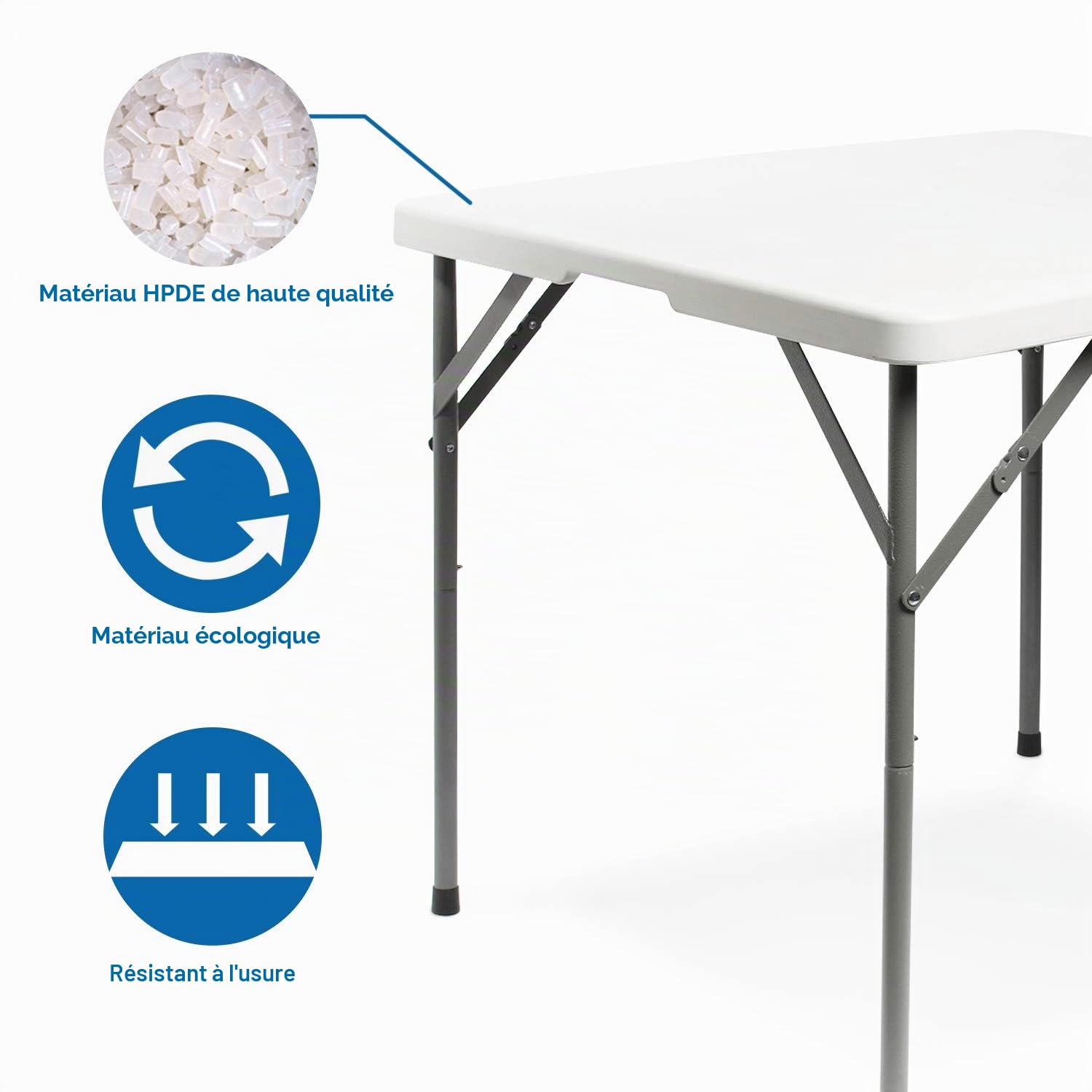 Todeco Table Pliante de Jardin Carrée, Traiteur Pliante Table 86 x 74cm, Table Transportable pour Camping BBQ Barbecue Pique-Nique, Pieds en Acier Pelliculé Gris