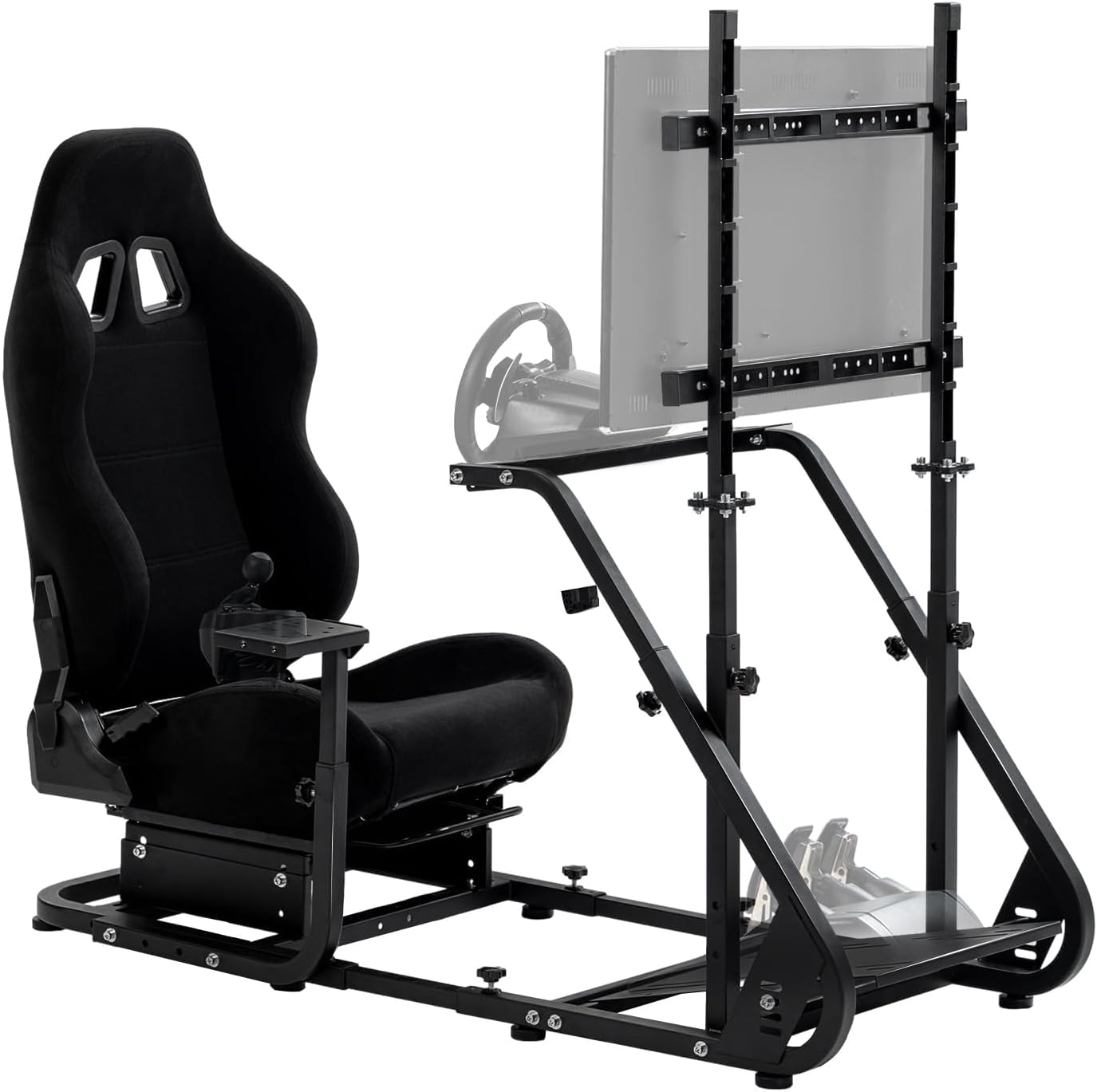 Dardoo Racing Simulator Cockpit with Monitor Stand - TV Mount&Black Seat fit for Logitech G923 Thrustmaster Wheels Fanatec WITHOUT Wheel Shifter Pedal and Display (Monitor Stand Cockpit - Black)