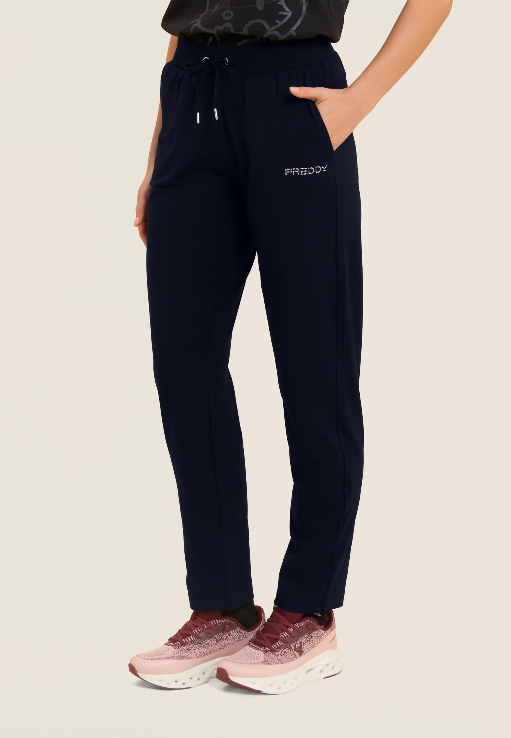 FREDDY - Pantaloni Sportivi Regular con Vita in Costina E Logo, 92% Cotone 8% Elastan