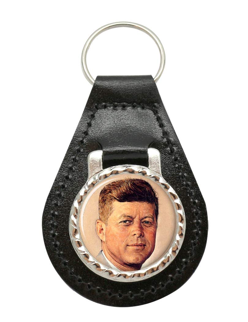 Giftshop Uk Unisex Black Leather And Silver Metal President John F. Kennedy Leather Key Fob
