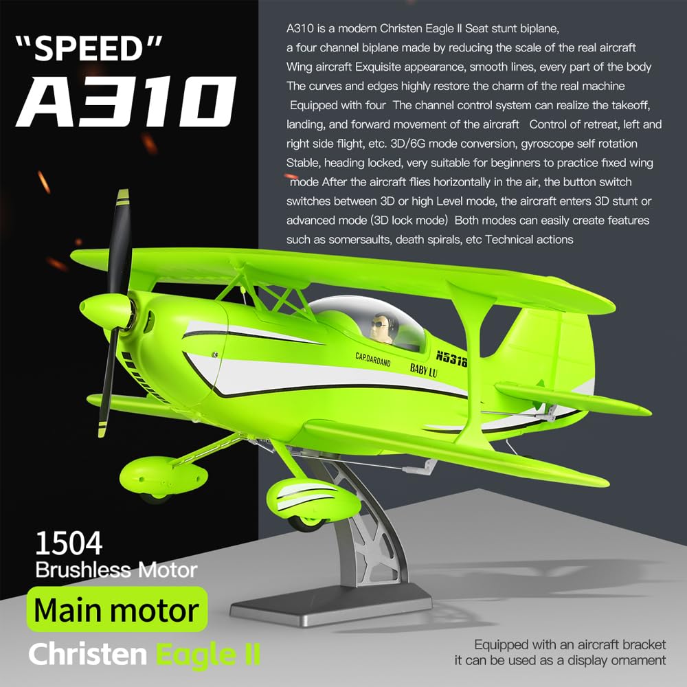 RC-Flugzeug A310 Doppeldecker Ferngesteuertes Flugzeug für Erwachsene Anfänger 3D/6G Brushless 2,4G Starrflügel-Fernsteuerungsflugzeug mit 2 Batterien