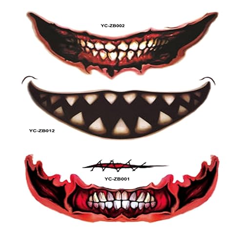 Miniatura 2 de Maquillaje de broma de Halloween, tatuaje temporal, tatuaje de cara de boca grande aterradora, herida de cicatriz, sangrado de sangre para niños,