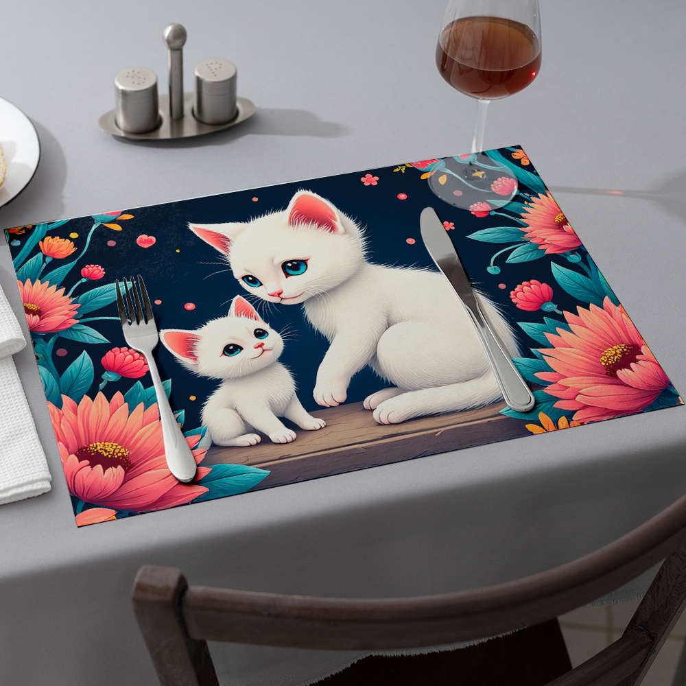 Sets de table en forme de fraises chatons blancs et décoration de fête colorée