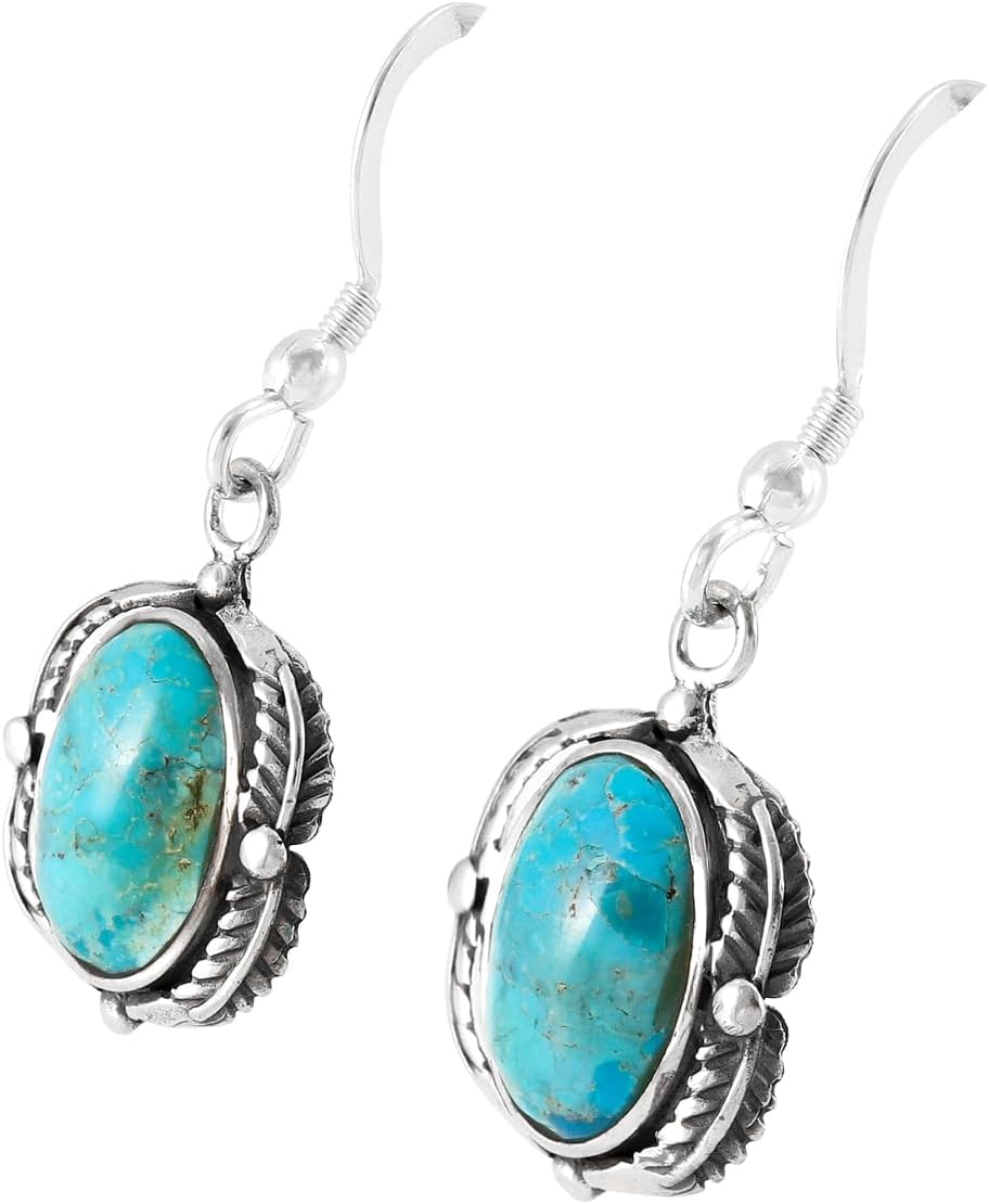 Turquoise Earrings 925 Sterling Silver & Genuine Gemstones (Choose Color)
