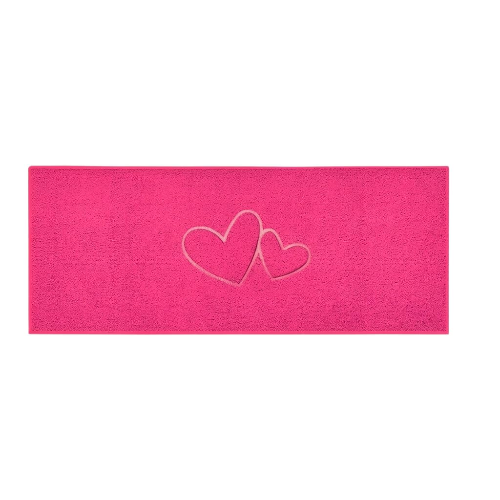 Nicoman Double Heart Embossed Spaghetti Door Mat, Indoor and Outdoor, Dirt-Trapping PVC Material, Multiple Colour Options (Pink, 150 x 60 cm)