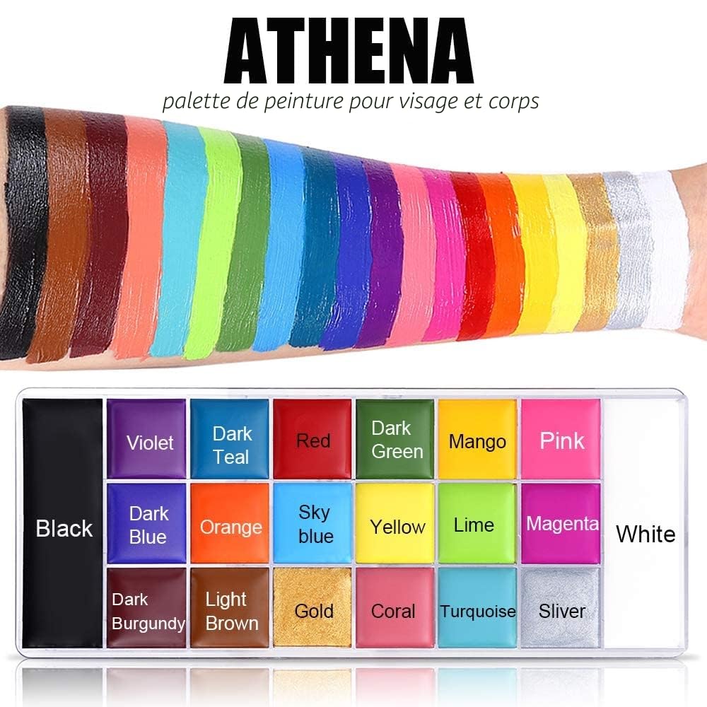 UCANBE Peinture Corporelle 20 Couleurs avec 10 Pinceaux - Peinture Visage Longue Durée Sécurité - Ensemble de Maquillage pour Enfants et Adultes, Théâtre, Carnaval, Halloween, Scène, Clown, Cosplay