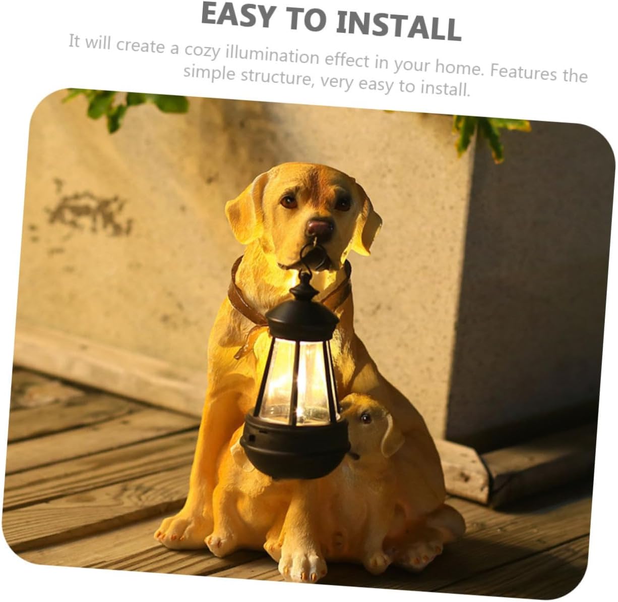 Luxshiny Solar Powered Resin Dog Statue Lamp for Garden Lawn Decor Outdoor Night Light Ornament with Warm LED Glow Resin Craft for Patio and Decoration