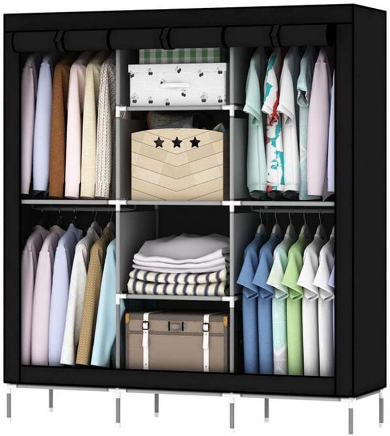 Cloth Wardrobe Clothes Closet, Portable Closet Wardrobe Storage Closet Standing Closet Fabric Cabinet Portable Wardrobe,Black_130x45x175cm