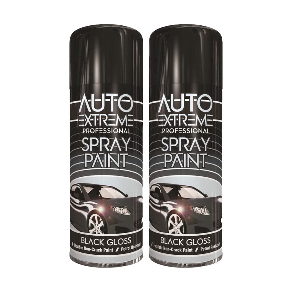Classic Signature - 2 x Auto Extreme Black Gloss Spray Paint 400ml Professional Quality, Perfect Finish for Cars, Bikes,Vans, Metal, Wood