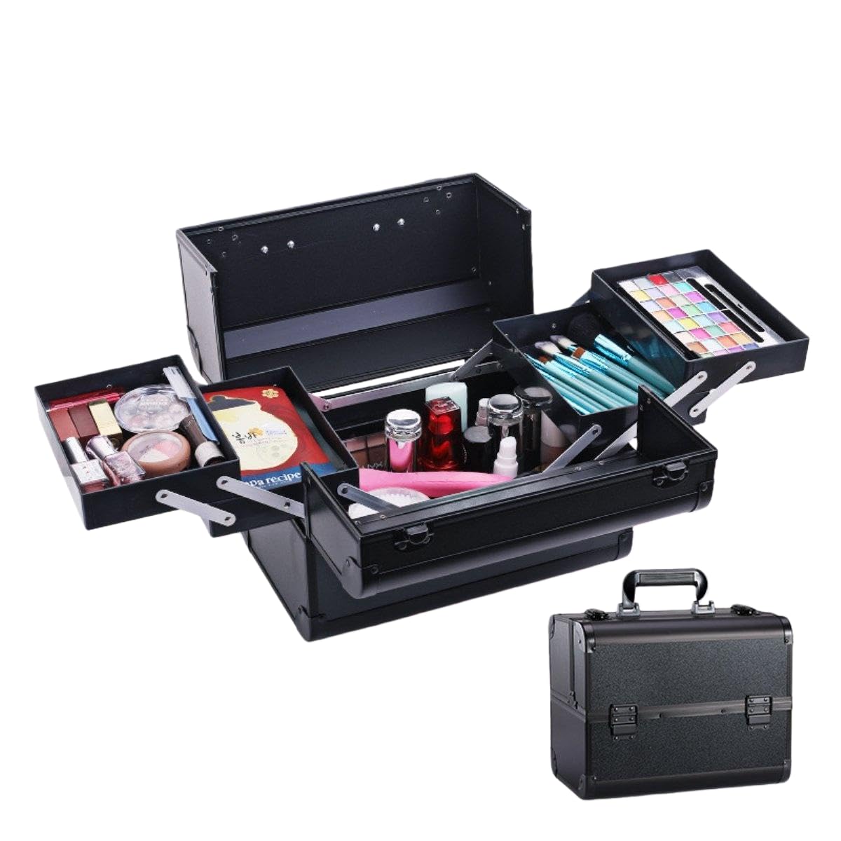 Valigetta per Trucchi Portatile, Custodia Organizer Multifunzionale con Spazio di archiviazione Multistrato, Design con Serratura, vassoi estensibili, Ideale per Professionisti e