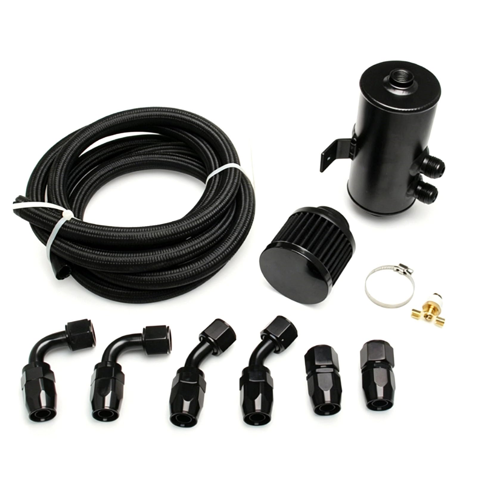 aqxreight Kit Serbatoio Recupero Olio con Serbatoio Sfiato e Carburante AN10, 750 Ml Alluminio Nero con Valvola di Scarico Inferiore, for Modifica Vano Motore Auto (BLACK)