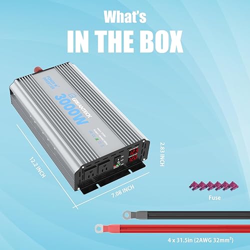 Miniatura 4 de Inversor de corriente de 3000 vatios, CC 12 V a CA 110 V 120 V, convertidor de onda sinusoidal modificada para automóvil, inversor de energía de