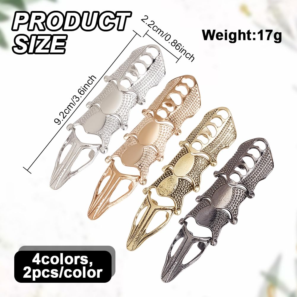 DELORIGIN 8Pcs 4 Colors Finger Claws Alloy Finger Protectors, Punk Full Armor Knuckle Joint Claw Finger Ring Set, Steampunk Accessories Full Finger Ring for Women Men Jewelry Halloween Cosplay Party - Image 2