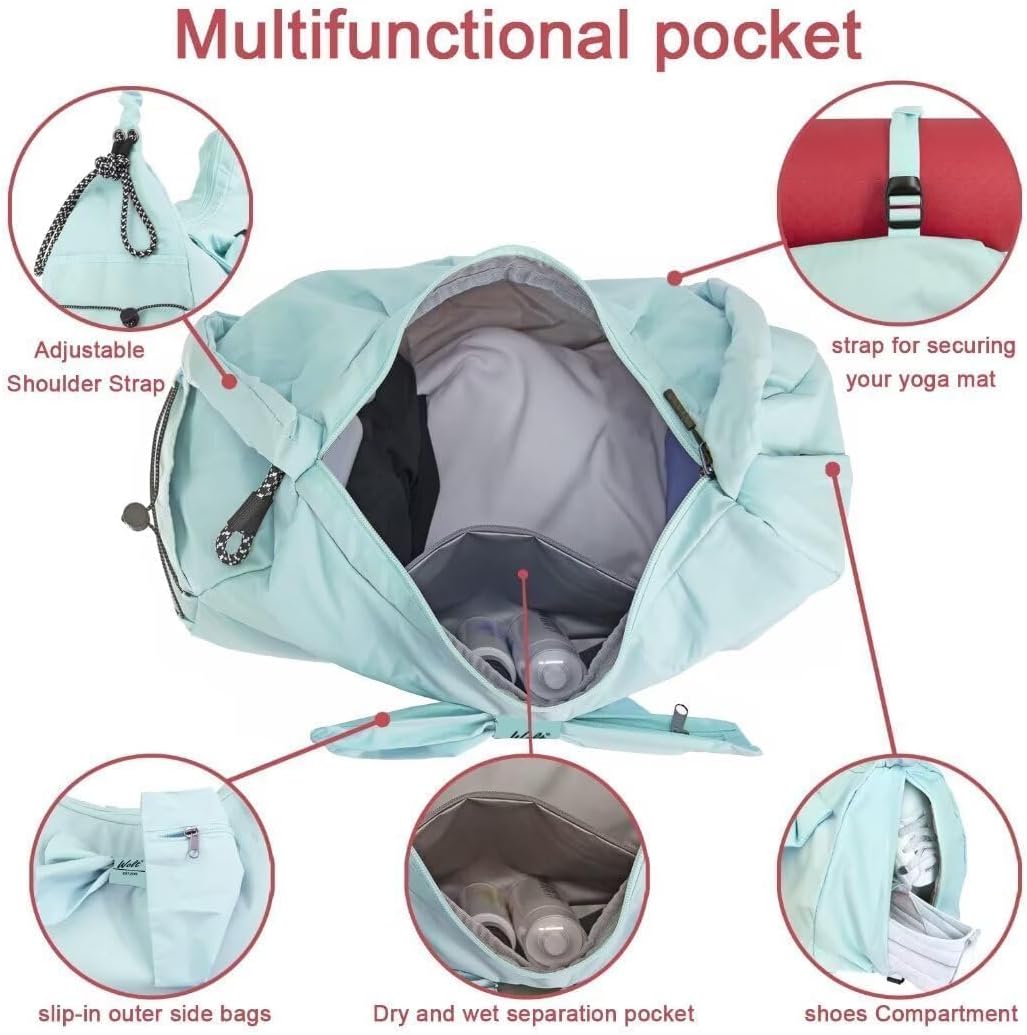 WOLT Gym Bag For Women, Yoga Mat Bag with Shoes Compartment, Wet Pocket and Water Bottle Pocket