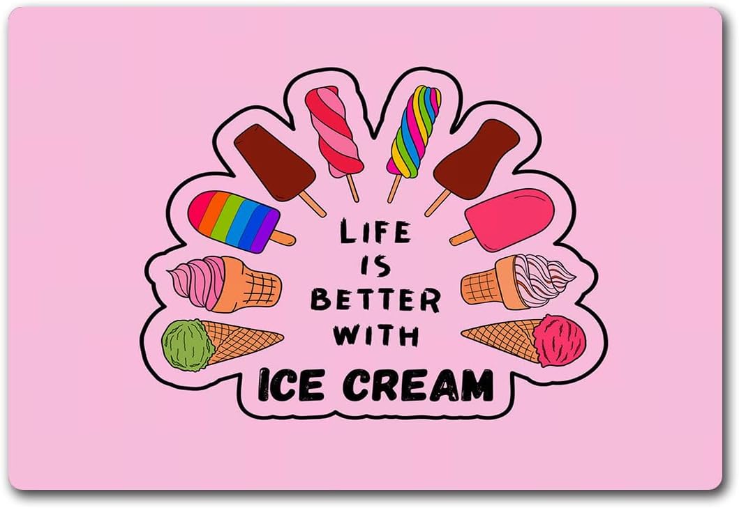 Funny Welcome Indoor Door Mats for Entrance Way Home Decor Area Rugs Ice Cream is A Good Idea Personalized Kitchen Rugs with Anti-Slip Rubber Back Novelty Gift Mat(23.7 X 15.9 in)
