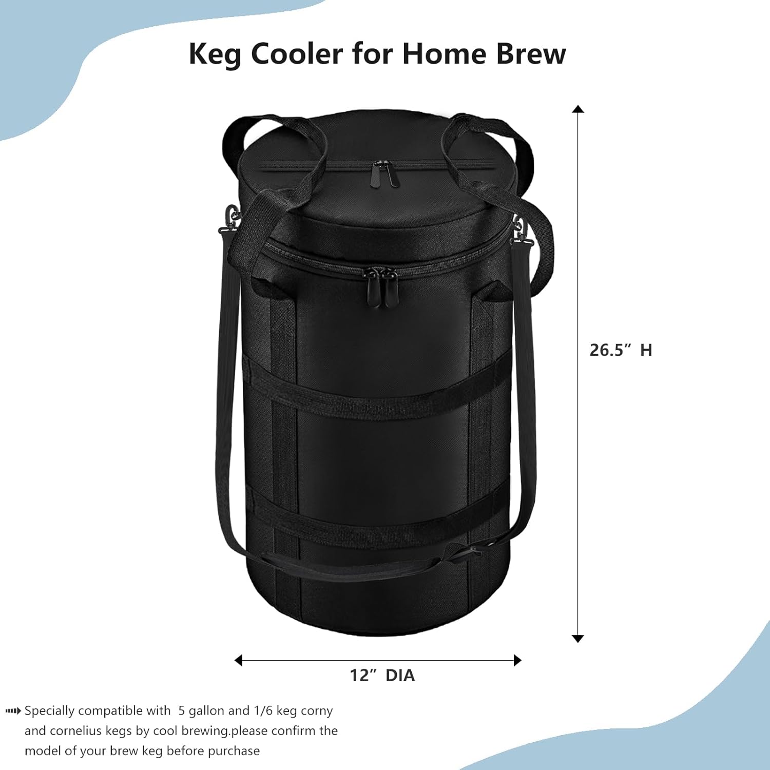 Keg Cooler for Home Brew, Beer Cooler Compatible with New 5 Gallon Ball Lock Keg and New 5 Gallon Keg Corny Keg,600D Oxford Cloth Add Cotton、Aluminum foil Layer、Waterproof Inner Iiner