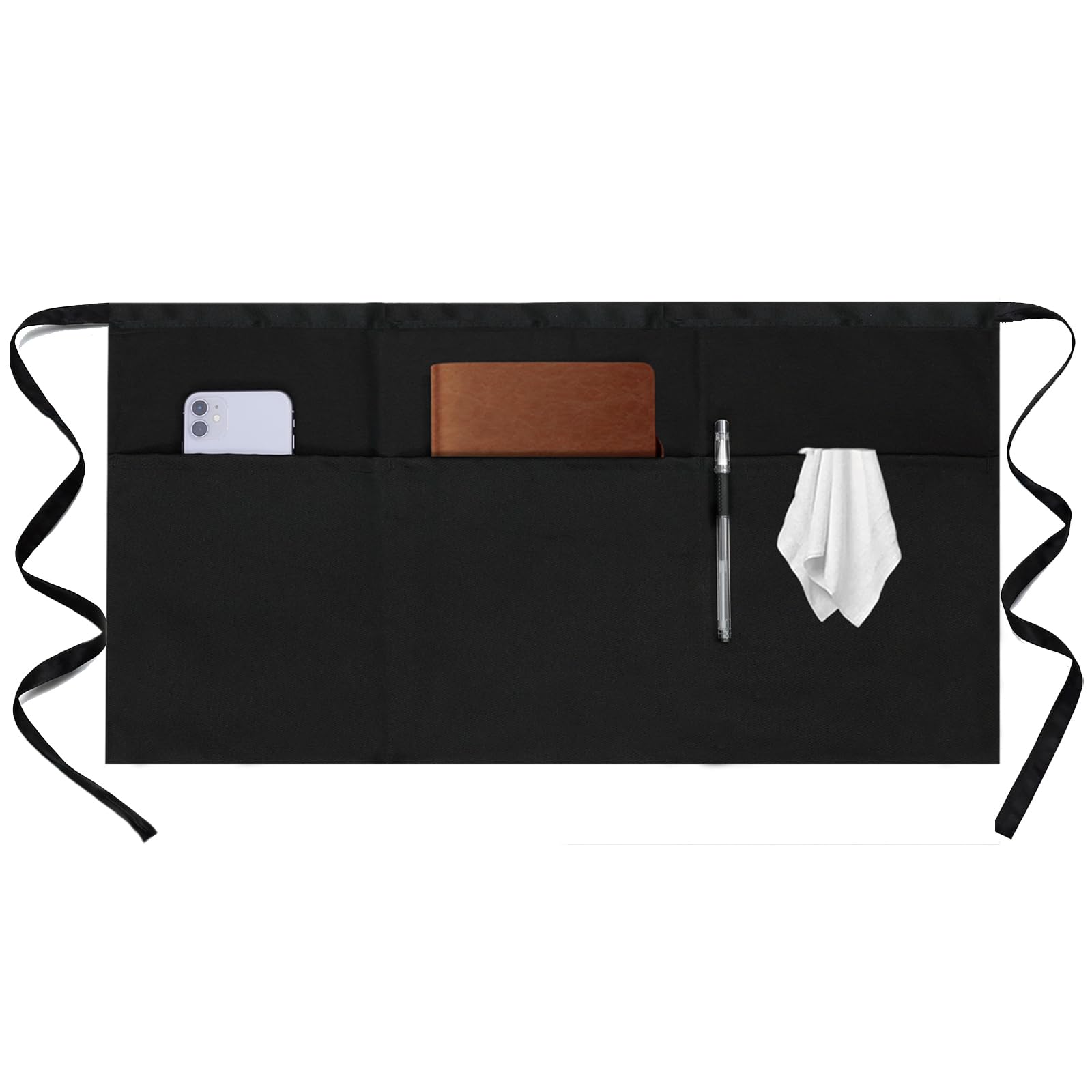 Server Apron - Waist Half Aprons for Waitress with 3 Pockets by Gxrnydb – Half Waist, Polyester, Black-pack-1