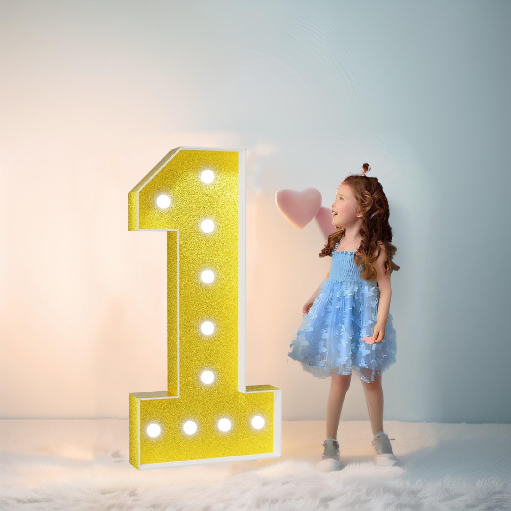 Syibelters Number 1 120Cm-4Ft Gold Giant Led Light Up Numbers 1, Mosaic Marquee Light Up Sign, Led Number Lamps For Valentine's Day Birthday Christmas