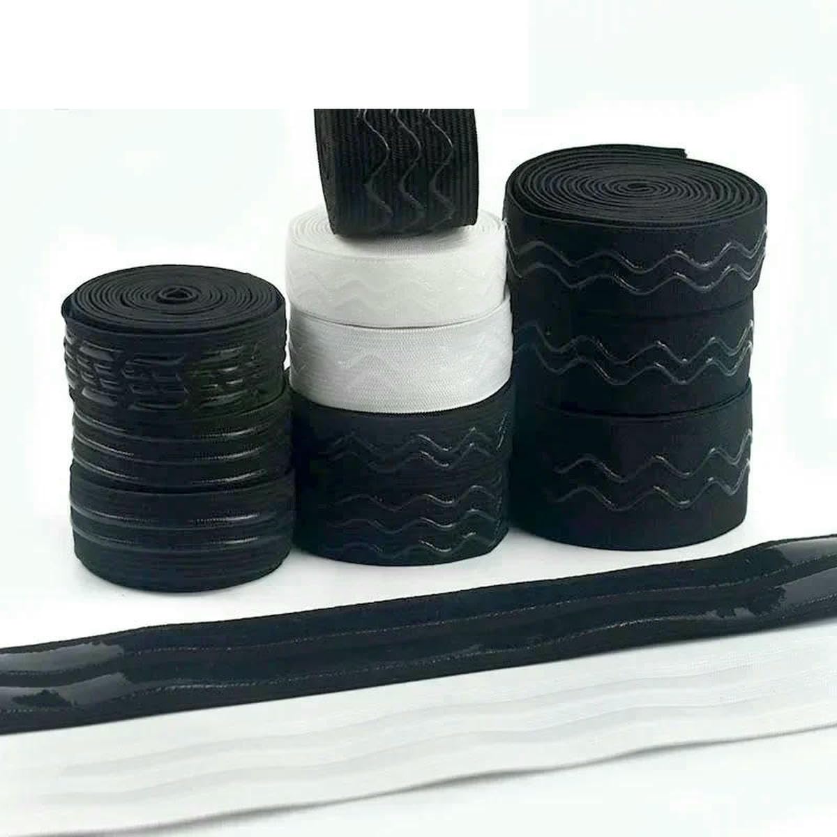 Banda elástica de 2/5/10 metros, 20-50 mm, antideslizante, para cinturón, ropa, cinta de silicona ondulada, accesorios de costura para bricolaje - EB038 - Negro - 50 mm - 10 metros