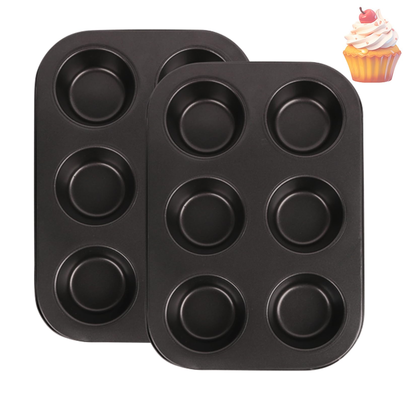 2 paquetes de moldes redondos antiadherentes para hornear magdalenas, moldes para magdalenas, moldes para tartas de queso, acero al carbono, color negro