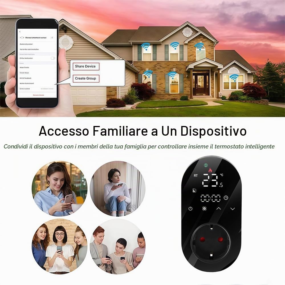 Wi-Fi Thermostat - Serie 12 Termostato Touchscreen Programmabile per Condizionatori d'aria a 4 tubi - Controllo Remoto dal Cellulare, Compatibile con Alexa, Google Home e IFTTT