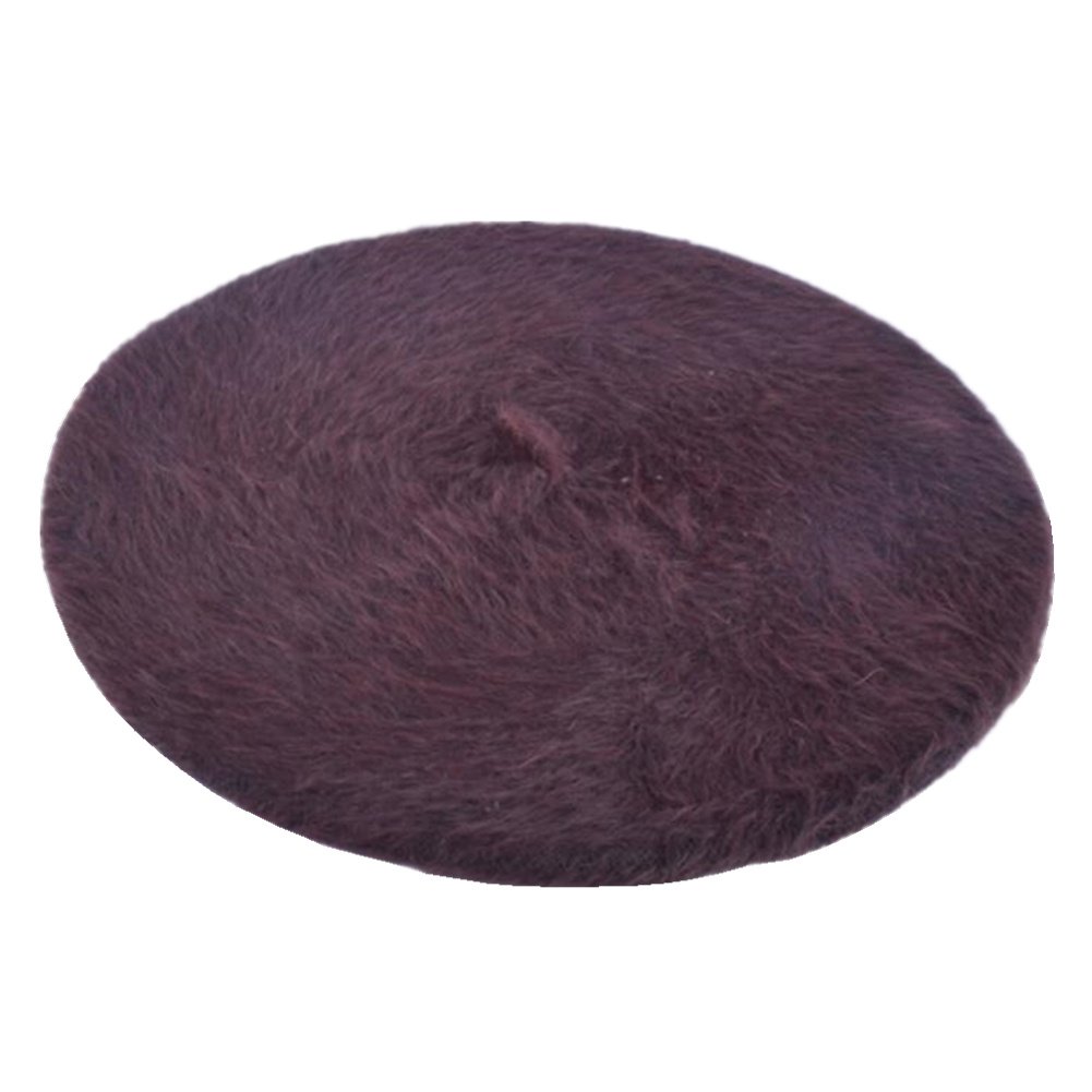 JOYHY Women's Fluffy Solid Classic French Style Beret Beanie Hat Brown
