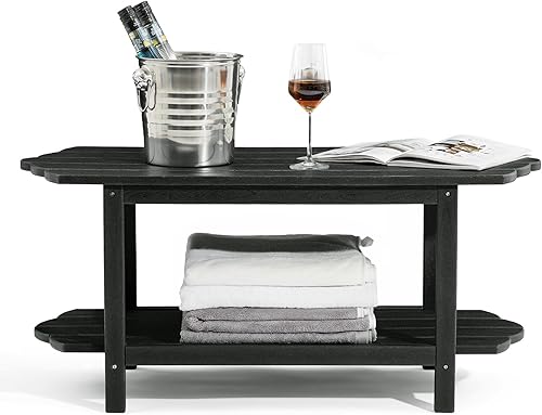 Miniatura 7 de Adirondack - Mesa de patio al aire libre, mesa exterior de 2 niveles, mesa de café gris irregular para jardín, sala de sol interior