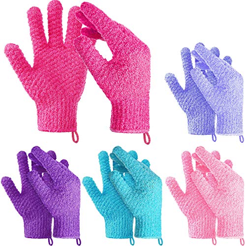 10 Pieces Bath Exfoliating Gloves Lengthened Large Exfoliating Scrubbing Gloves Bath Mitts Scrubs for Shower, Spa, Massage Dead Skin Cell Remover, 5 Colors