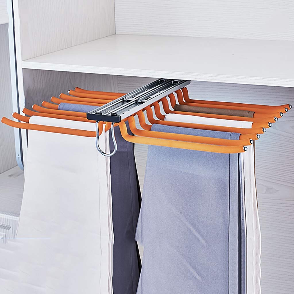 Armadio Push-Pull Portapantaloni per 18 Pantaloni, Guida Scorrevole per Sciarpe Estraibili, Portaoggetti per Armadietto D47Cm L64Cm A12Cm, Asta Floccata Arancione