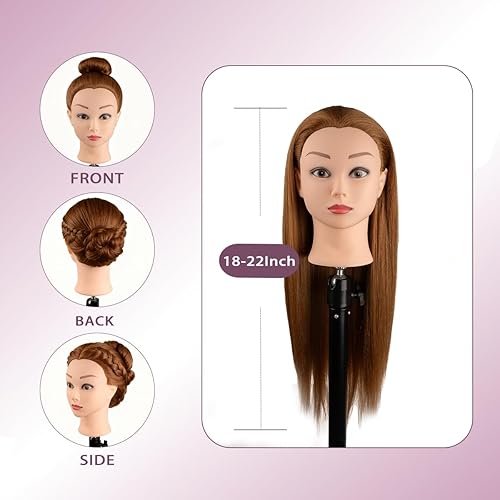 Miniatura 5 de Cabeza de maniquí 100% cabello humano para práctica de peinado 66-71 cm de cabello liso, cabeza de entrenamiento para estudiantes y profesionales de