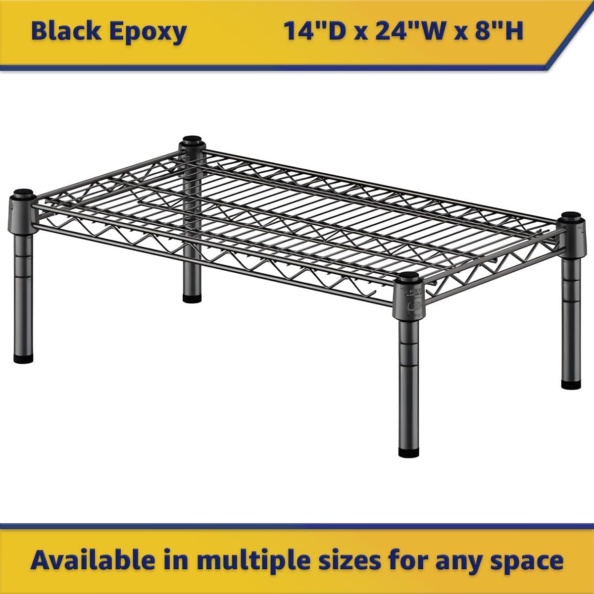 14" x 24" x 8" Black Epoxy Wire Storage Shelf, Dunnage Rack, Commercial 1 Tier Small Shelf