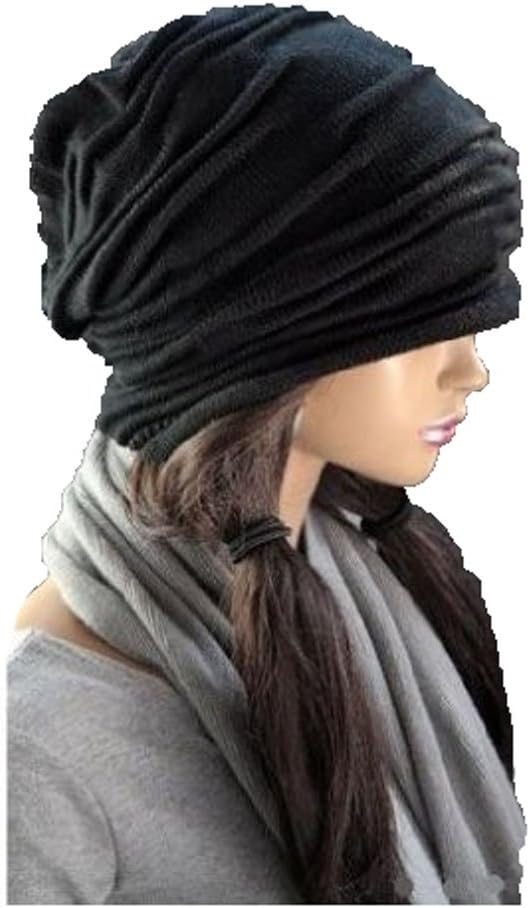 Unisex Folds Slouchy Beanie Winter Warmer Fall Wool Hat (Black)
