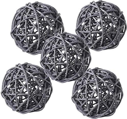 zorpia 5 Pieces Wicker Rattan Balls Decorative Orbs Vase Fillers for Craft, Party, Wedding Table Decoration, Baby Shower, Aromatherapy Accessories (Gray, 4 Inch)
