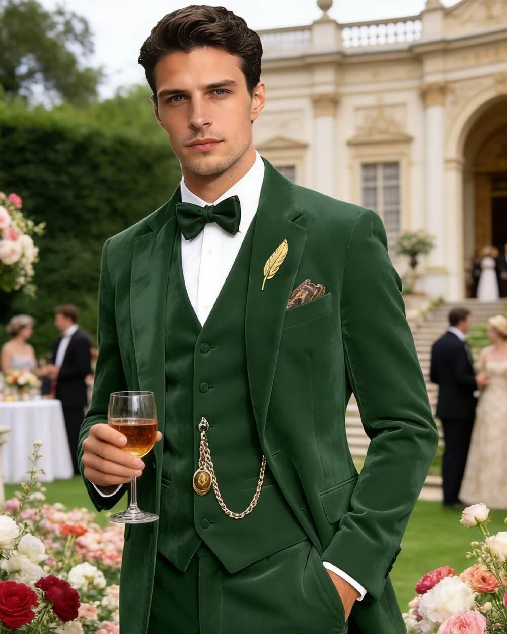 Retro Velvet Mens Suit 3 Piece Set Slim Fit Suits Jacket Blazer Vest Pants Velvet Tuxedos Sets for Men Wedding Prom Party