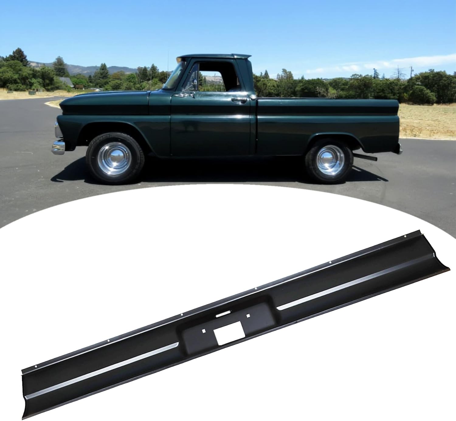 munirater Black Car Rear Bumper Steel Roll Pan with License Plate Light Kit Replacement for 1967-1972 C10 Pickup Fleetside