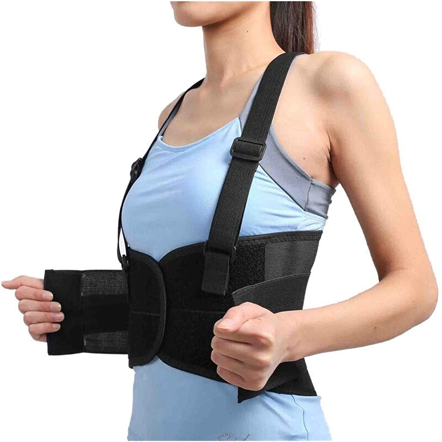 Korektor postawy kręgosłupa, pas do korekcji postawy pleców i ramion, pas podtrzymujący kręgosłup, gorset na plecy(Black-XL)