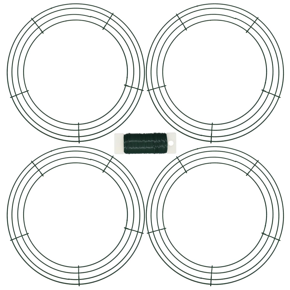 WAIZHIUA 4Pcs 12inch Wire Wreath Frame Rings with Green Flexible Florist Craft Wire for DIY Christmas Thanksgiving Day New Year Wreaths Decoration