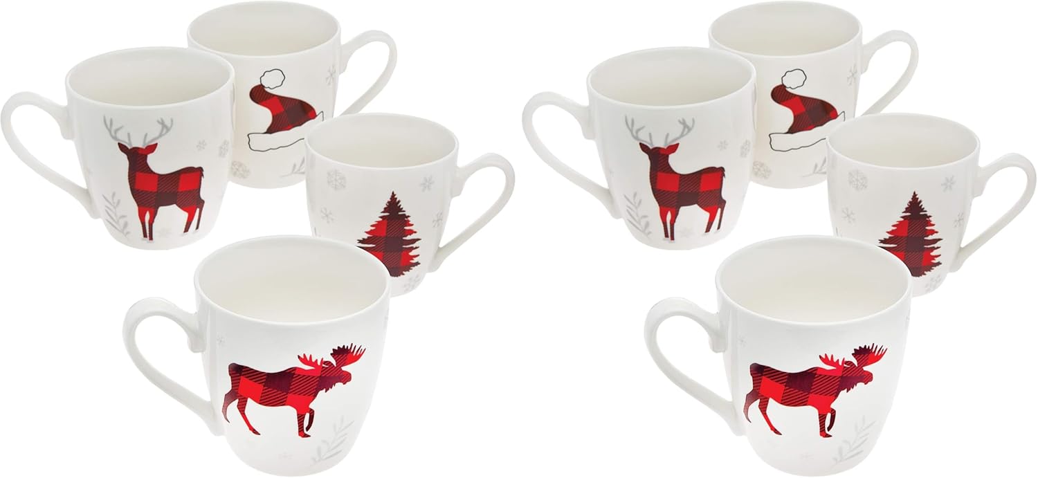 Godinger Holiday Decor Coffee Mugs Set, Christmas Decorations - 16 oz - Set of 4 (Pack of 2)