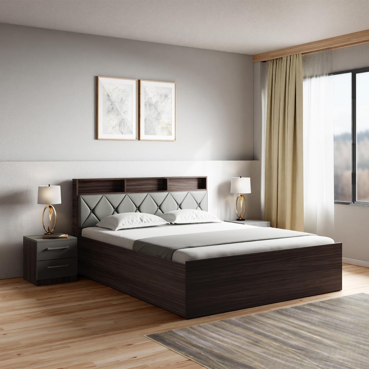 GODREJ INTERIO Lattice King Size Engineered Wood Bed with Pull-Out ...