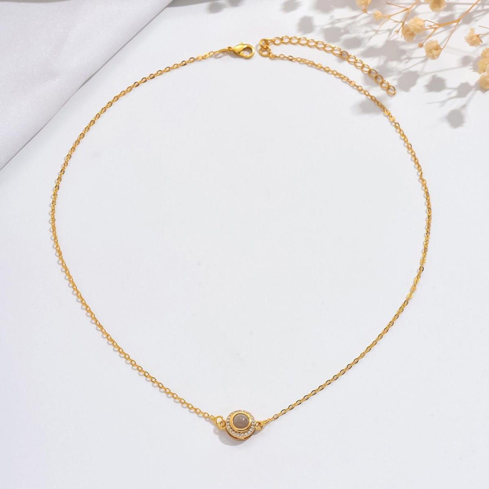 Rotondo perlina proiezione foto collana argento sterling 925 Projection gioielli per le donne Immagine personalizzata Compleanno fatto a mano personalizzato