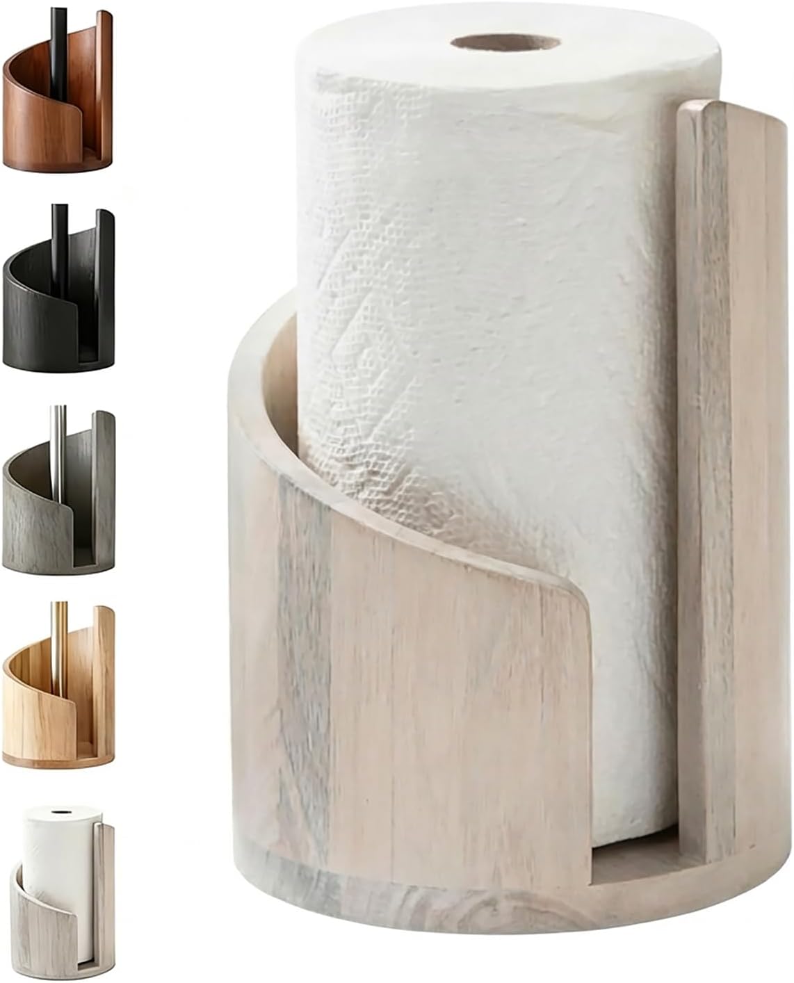Mountain Paper Towel Holder, Spiral Design with Pinus Radiata Wood & Metal, Keeps Towels Clean for One-Hand Use in Kitchen, Bathroom, and Living Room(White)