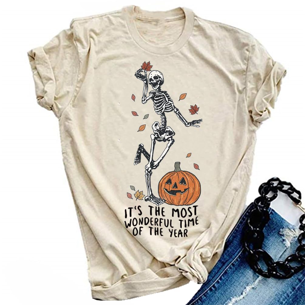 SurBepoHalloween Pumpkin Shirts Women Fall T-Shirts Cute Autumn Graphic Tees Thanksgiving Tops