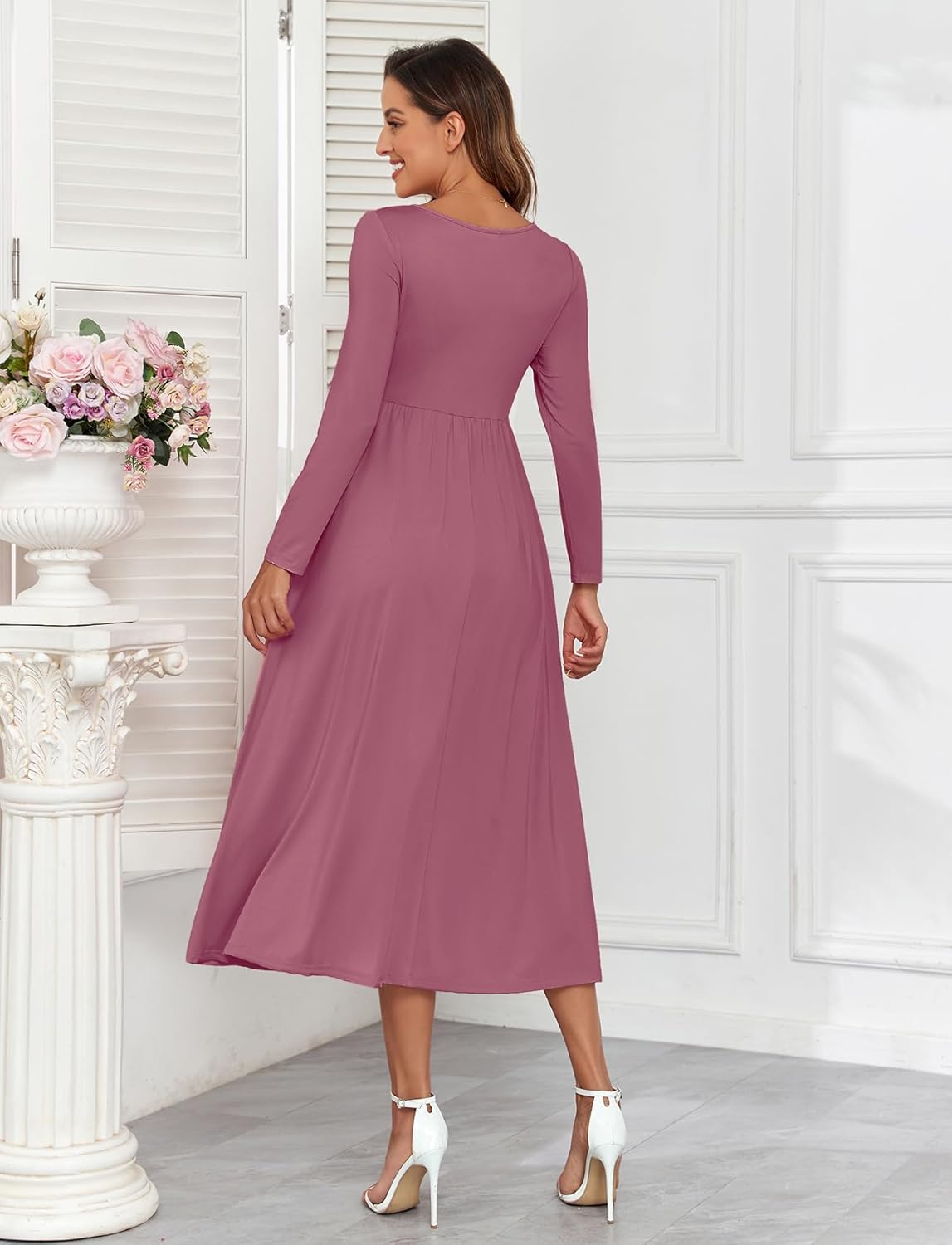 Maternity Tie Front Dress A Line Long Sleeve V Neck Flowy Pregnancy Maxi Dresses for Baby Shower Casual 2025 Fall - Image 6