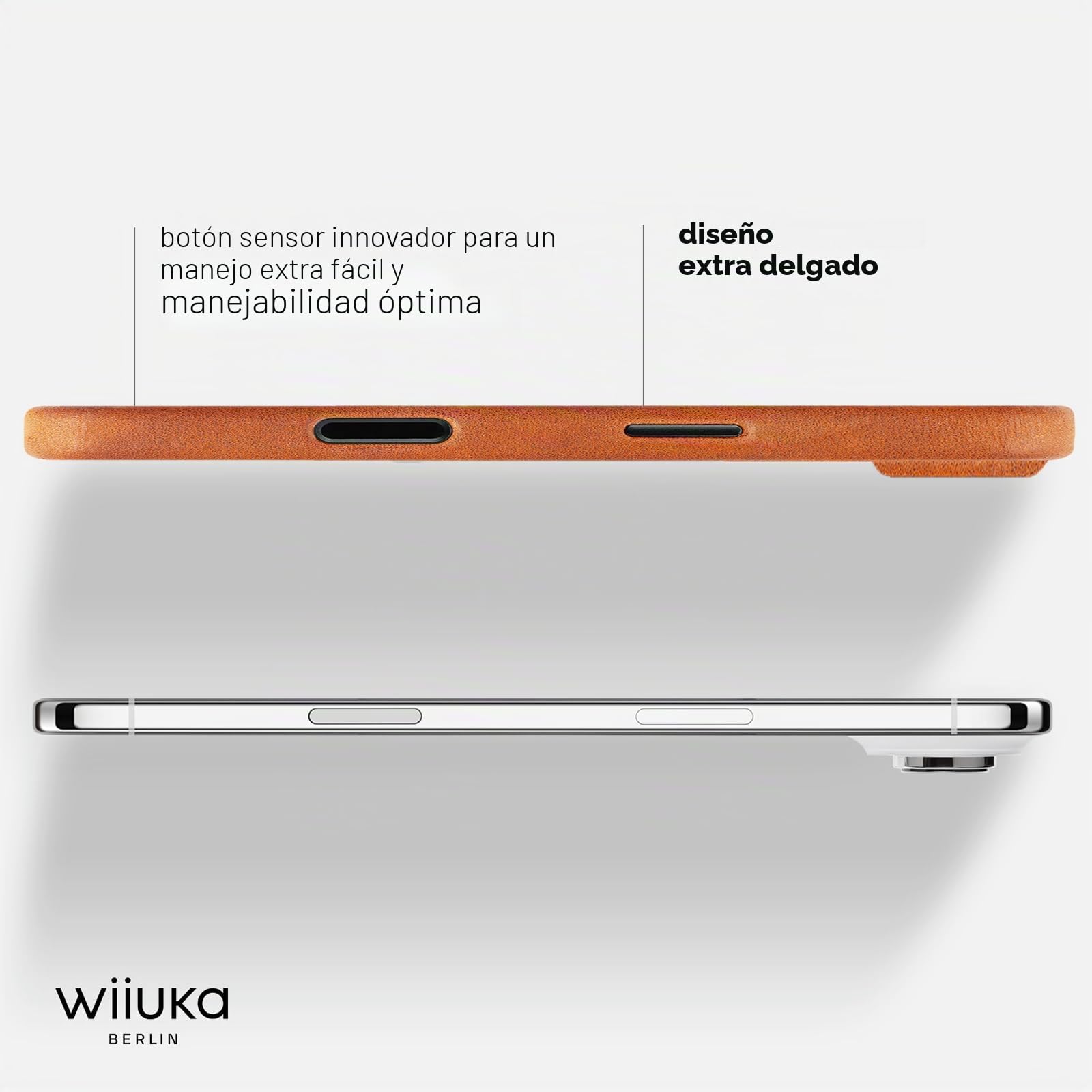 WIIUKA Funda para iPhone Air, piel de Alemania, funda de piel extrafina, funda premium para teléfono móvil, Case, Qi, skiin more, vintage coñac